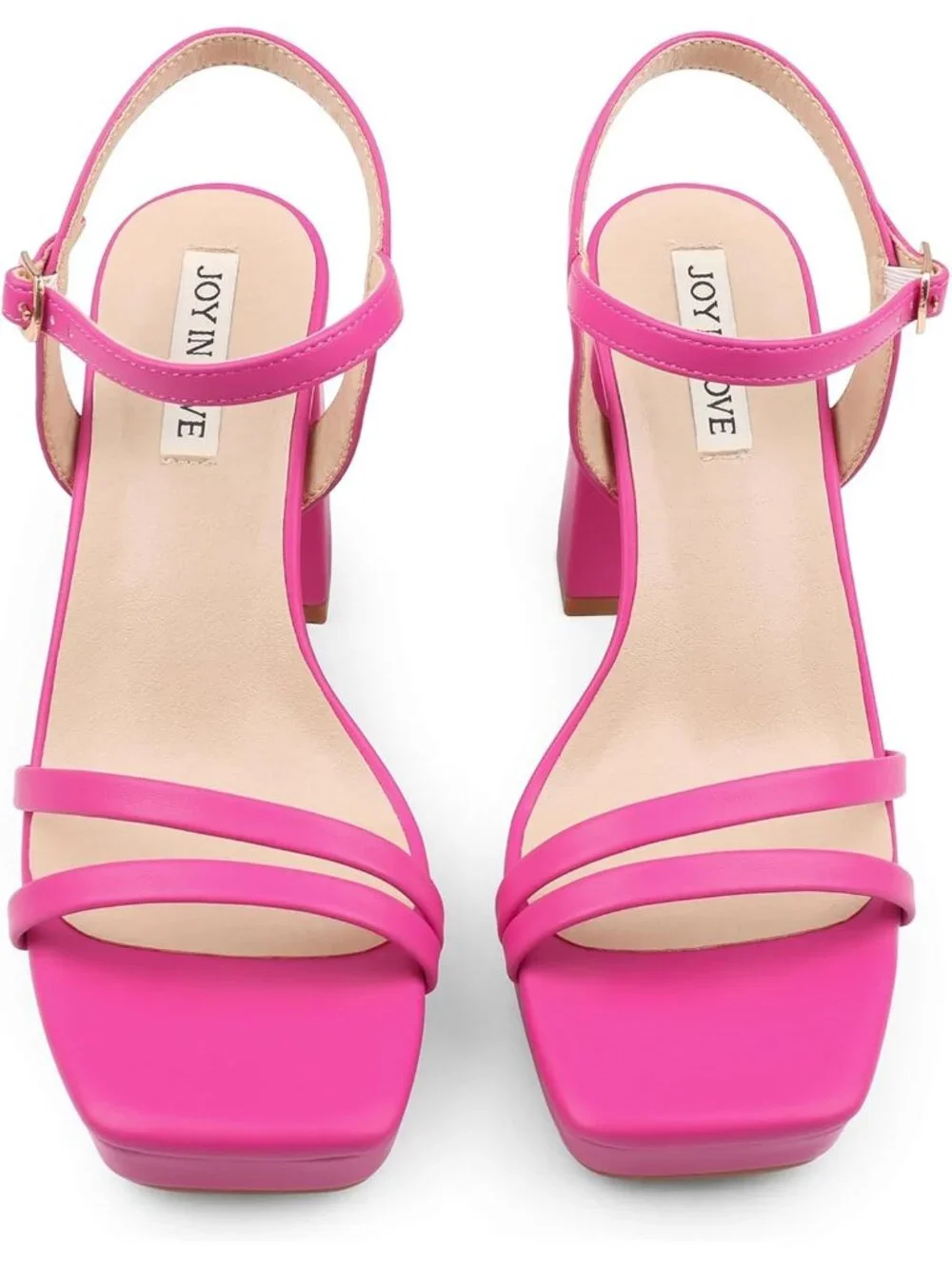 Women's Pink Matte Ankle Strap Square Open Toe  Chunky Block Heels Dress Sandals